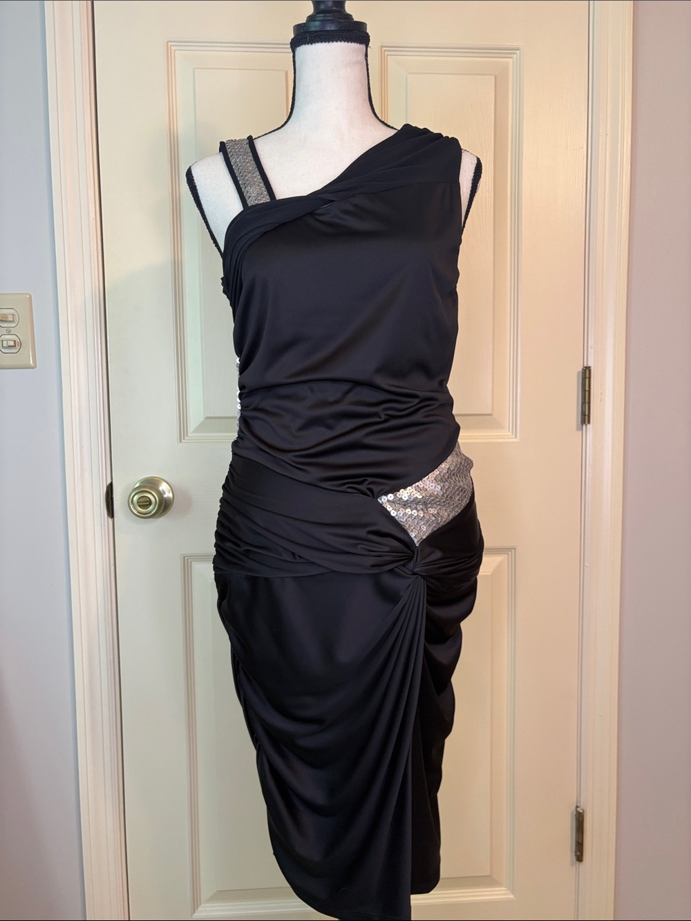 RACHEL Rachel Roy Sequin and Mesh Trim Mixed Media Evening Dress size 8 🖤